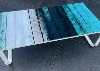 Szklany stolik kawowy turkusowy Agata Meble stan bardzo dobry