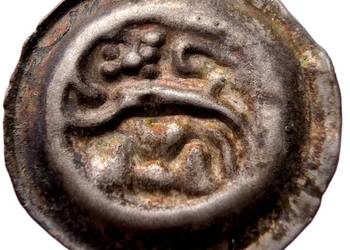 Brakteat z lwem, Braunschweig XIV w.; bardzo ładne srebro