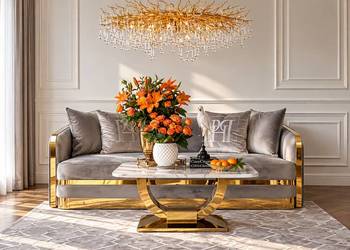 Nowoczesna sofa szara 3 osobowa złota kanapa glamour OUTLET