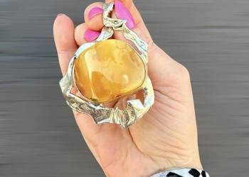 WYPRZEDAŻ wisiorek srebro 925 bursztyn bałtycki rękodzieło unikat