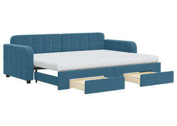 Sofa rozsuwana z szufladami niebieska aksamit 80x200 cm WM-3196993