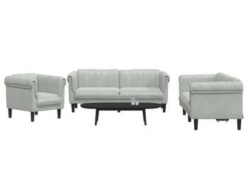 3-cz. komplet wypoczynkowy jasnoszary obity aksamitem WM-3209209