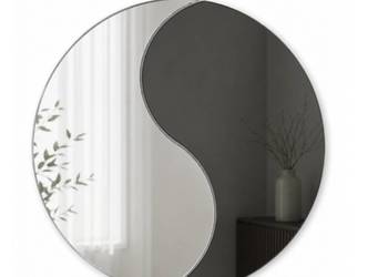 Lustro okrągłe YIN YANG 40 cm – srebrne i grafitowe, dwuczęściowe, dekoracy
