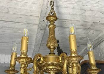 Francuski Żyrandol nr. 58 ciężki złoty mosiądz 6-ram Antyk