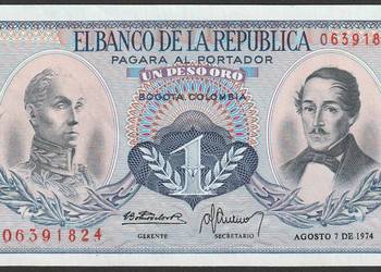 Kolumbia 1 peso 1974 - STAN BANKOWY UNC