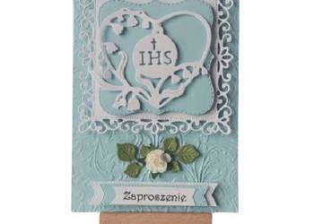 Zaproszenia Komunia Chłopiec IHS W Sercu B6 Błękit-Biel