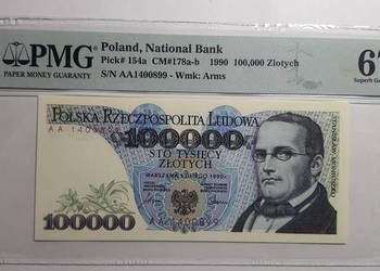 100000 złotych 1990 s. AA - PMG 67
