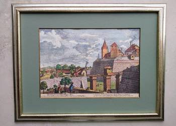 Grafika J.A. Delsenbach barwny miedzioryt z XVIII w