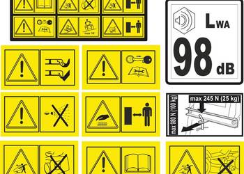Uniwersalny zestaw naklejek BHP do traktorków kosiarek