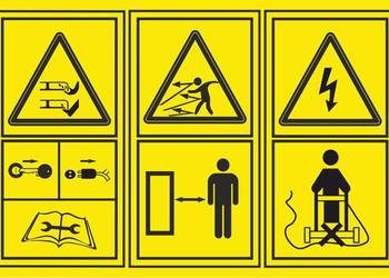 Naklejka  BHP na traktorek kosiarkę samojezdną ostrzegawcza żółta