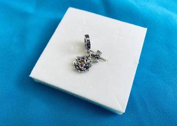 nowa wysadzana cyrkoniami zawieszka charm bead lilia wodna ważka srebro 925