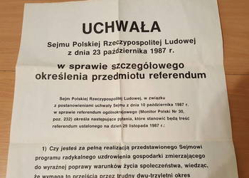 PLAKAT, Uchwała Sejmu PRL z 1987r. w spr. referendum UNIKAT
