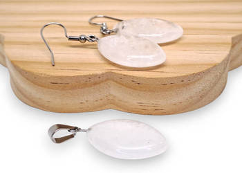 Komplet kolczyki i zawieszka z kwarcu, KWARC BIAŁY #1409