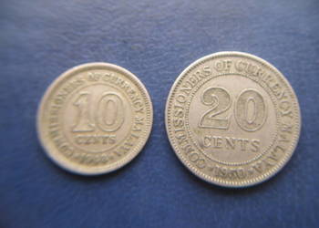 Stare monety 10 cent 1948 i 20 cent 1950 Malaje