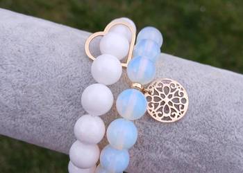 Bransoletki damskie z Opalu i Agatu białego,rozeta,serce, modna