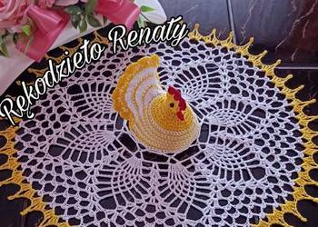 Serwetka z kurką do koszyczka Wielkanoc rękodzieło szydełko