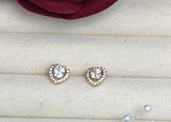 Złote kolczyki serduszka typu Pandora (srebro platerowane złotem) próbaS925