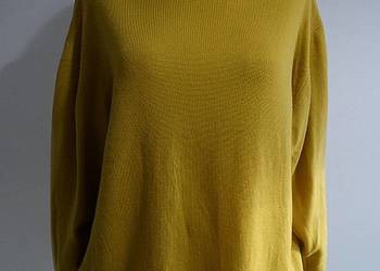 Sweter z Golfem Wełniany Czysta Wełna Dziewicza Musztardowy Oversize 46/48