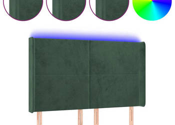 Zagłówek do łóżka z LED ciemnozielony 147x16x118/128cm aksamit WM-3123819