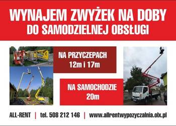 Wypożyczalnia wynajem na doby zwyżka podnośnik koszowy 12m 17m 20m samochód