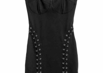 czarna sukienka H&M xxs 32 gorset bandażowa sznurowania