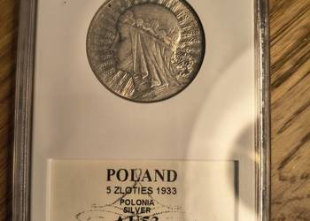5 zł. 1933 Polonia grading GNC , nota AU 53
