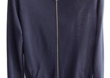 Sweter Męski Wełniany Granatowy Bomber Rozpinany z Zamkiem Luksusowa Marka