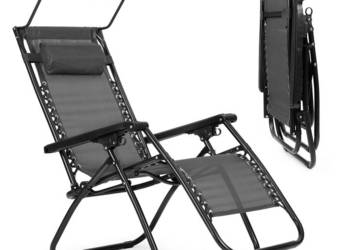 Leżak ogrodowy plażowy regulacja oparcia ruchomy daszek MultiGarden- szary