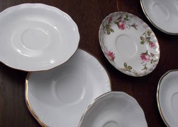 & Złocenia & Porcelanowe Talerzyki Podstawki & Sygnowane $