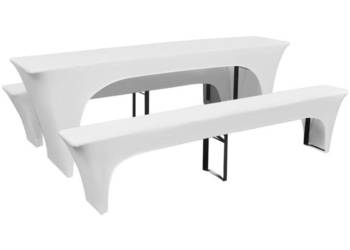 3 białe, rozciągliwe pokrowce na stół i ławki 220 x 70 x 80 cm(SKU:130793)