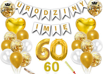 Zestaw dekoracji na 60 urodziny baner + imię balony