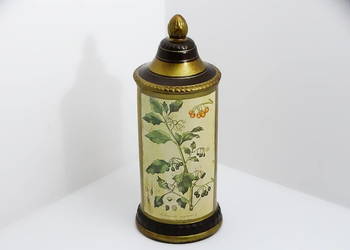 Zabytkowy pojemnik aptekarski z ilustracją botaniczną – dekoracja vintage