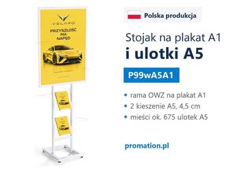 Biały metalowy stojak reklamowy na ulotki A5 i plakat A1