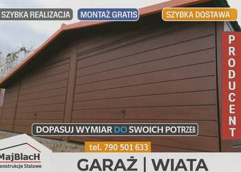 Garaż Blaszany DREWNOPODOBNY / ORZECH  / Brama ORZECH / – Maj-Blach
