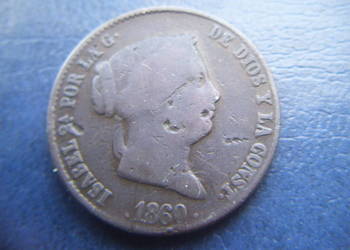 Stare monety 25 centym 1860 Hiszpania