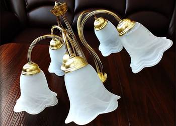 Lampa wisząca Złoty Żyrandol 5 ramienny 80-90' Vintage PRL