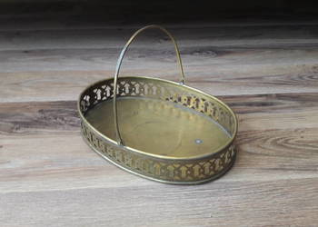 Stara mosiężna ażurowa patera z rączką mosiężny koszyk