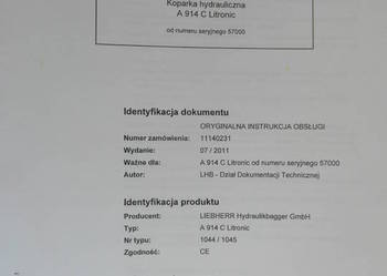 dtr instrukcja obsługi koparka liebherr A 914 i inne dtr instrukcja obsługi koparka liebherr A 914 i inne