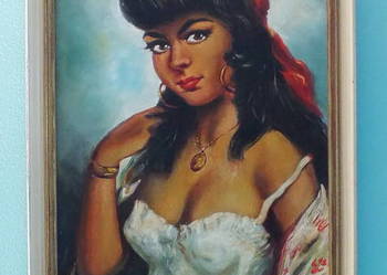 Torino La Bella Dorita Obraz Olejny Vintage Kitsch Portret Cyganki Retro