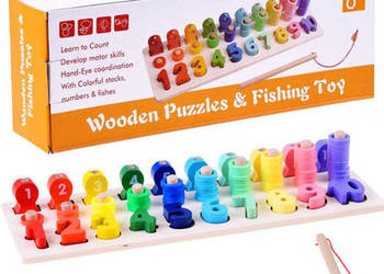 drewniana edukacyjna układanka cyfry wędka | ZA3109