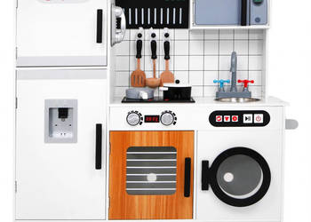 Drewniana kuchnia dla dzieci z efektami światła i dźwięku LED lodówka akces