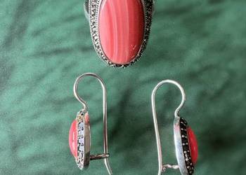 Biżuteria damska komplet kolczyki pierścionek srebrny z koralem jubiler