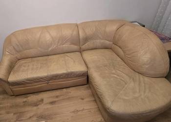Sofa Kanapa skórzana narożnik z funkcją spania 230x160 pojemnik na pościel