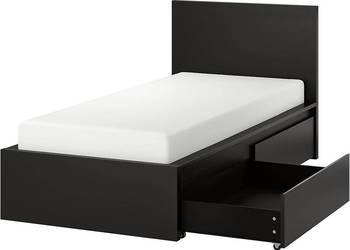 Łóżko MALM czarne (ikea) - rama +2 pojemniki + stelaż pod materac + materac