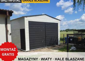 Biały Garaż Blaszany Dwuspadowy - Garaże, wiaty, hale - GrzywStal