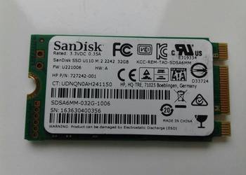 Dysk SSD 32GB M.2 SATA, SanDisk U110 2242, 3.3V 0.35A, 66016639958572211789