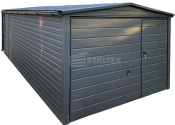 Garaż blaszany 3x6m - Brama uchylna drzwi Antracyt Dach rynny ST171