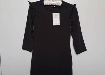 Sinsay Czarna bawełniana sukienka z falbankami przy ramionach XS