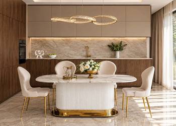 Stół ROYAL Glamour Złoty Biały Designerski - Konglomerat Marmurowy SALE