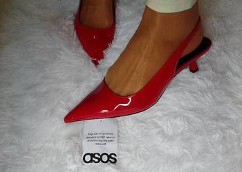(42) ASOS/ Czerwone czółenka wieczorowe z odkrytą piętą z Londynu, NOWE